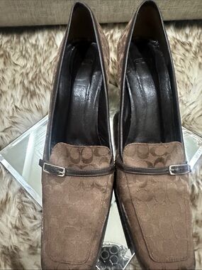 Coach Brown Signature Jacquard Loafer Heels